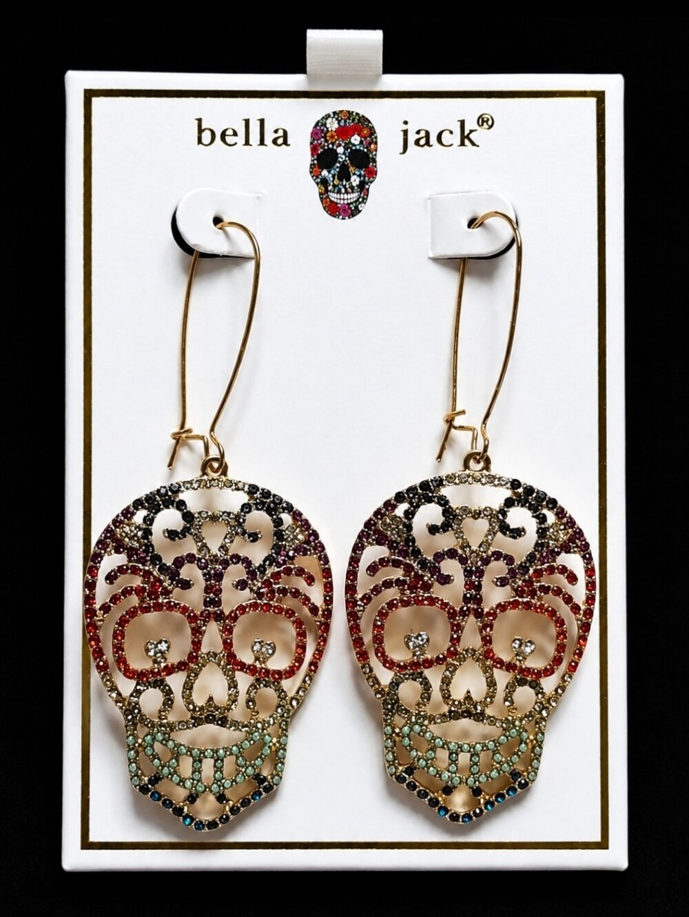 Bella Jack Sugar Skull Vibrant Multi Rhinestone Earrings NIB Day of the Dead NEW